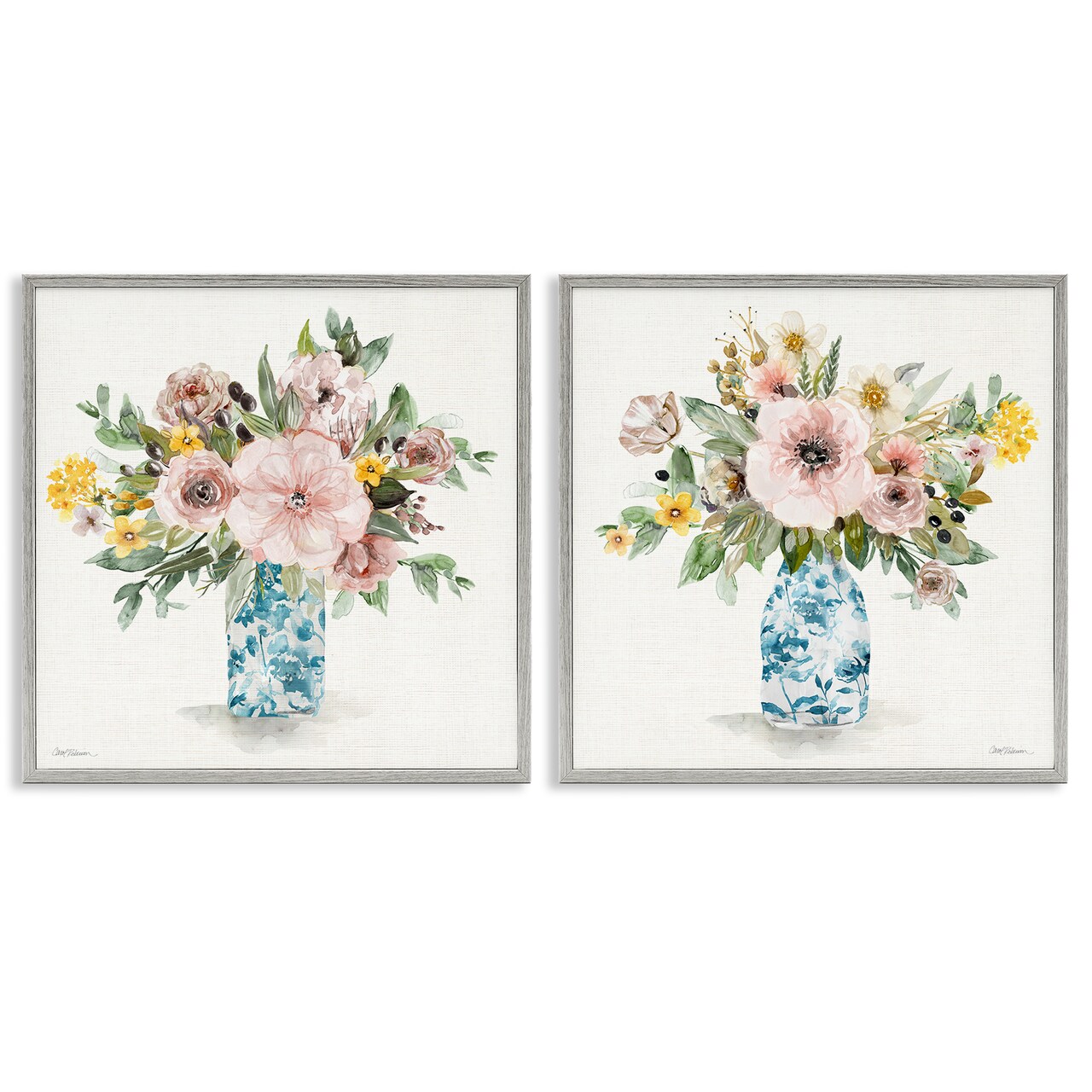 Stupell Industries Summer Chinoiserie Flowers 2pc Framed Giclee Set, design by Carol Robinson